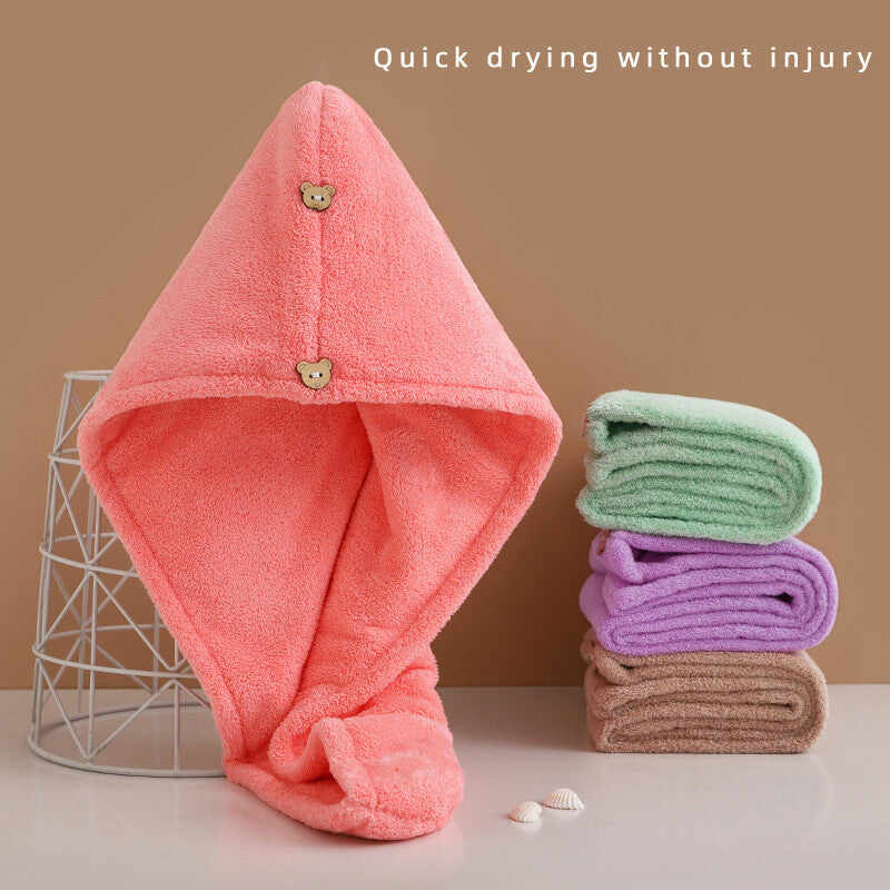 Quick dry microfiber hair towels in various colors, featuring a cozy hood and soft texture for effective drying