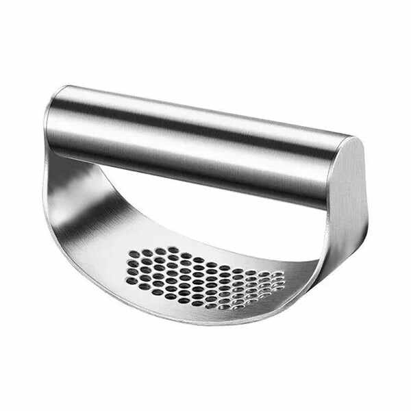 Durable stainless steel garlic press with ergonomic handle for easy and efficient garlic crushing