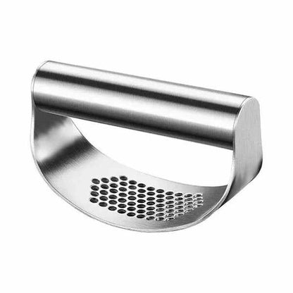 Durable stainless steel garlic press with ergonomic handle for easy and efficient garlic crushing