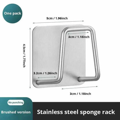 Stainless steel sponge rack with wall-mounted design for efficient kitchen space-saving