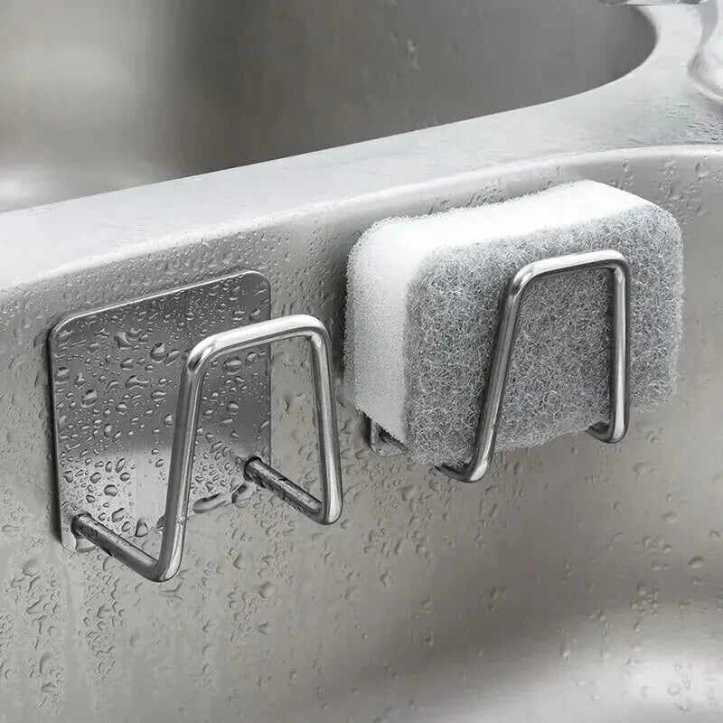 Durable stainless steel sponge rack for convenient kitchen sink organization and drying