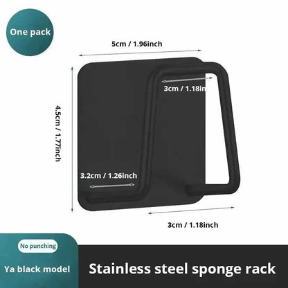 Black stainless steel sponge rack with dimensions for easy kitchen organization